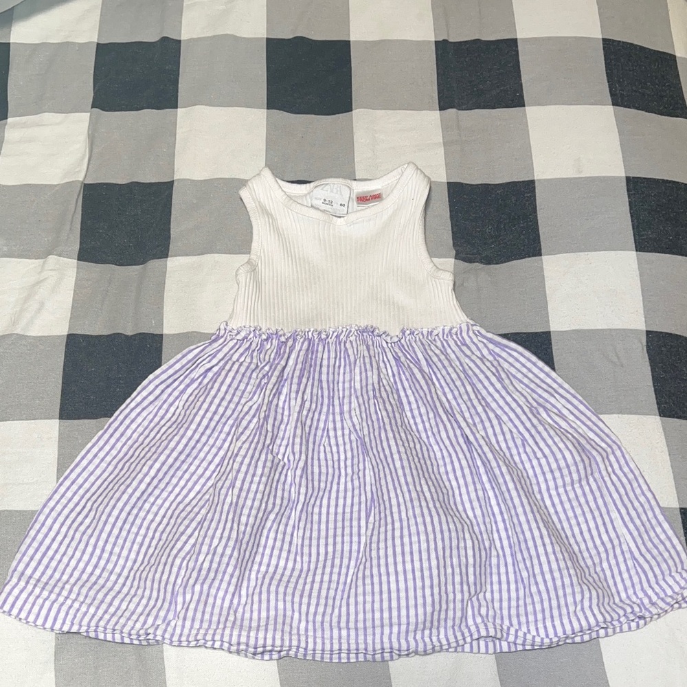 Zara White Ribbed Tank Dress with Lavender Striped Skirt